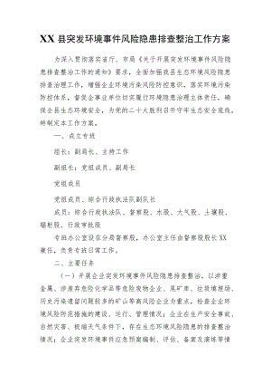 XX县突发环境事件风险隐患排查整治工作方案.docx