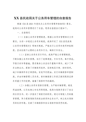XX县民政局关于公务用车管理的自查报告.docx