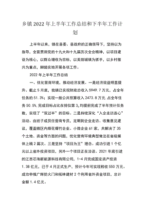 乡镇2022上半工作总结和下半工作计划.docx