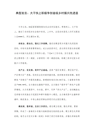 典型发言：大干快上积极争创省级乡村振兴先进县.docx