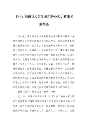 【中心组研讨发言】厚积行业实力 筑牢发展根基.docx