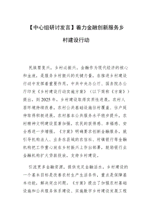 【中心组研讨发言】着力金融创新 服务乡村建设行动.docx
