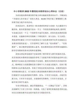 中小学教师2022暑假校本教研培训心得体会(总结).docx