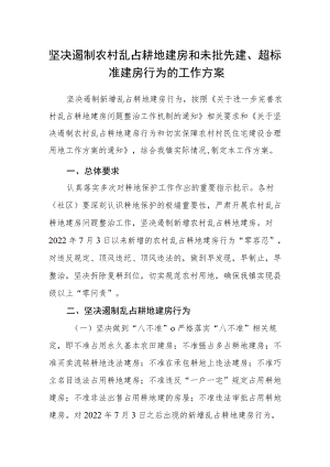 坚决遏制农村乱占耕地建房和未批先建、超标准建房行为的工作方案.docx