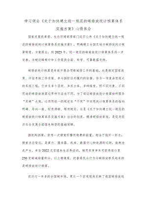 学习领会《关于加快建立统一规范的碳排放统计核算体系实施方案》心得体会.docx