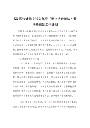 XX区统计局2022年度“谁执法谁普法”普法责任制工作计划.docx