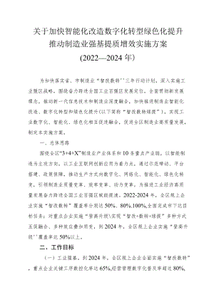 关于加快智能化改造数字化转型绿色化提升推动制造业强基提质增效实施方案（2022—2024年）.docx