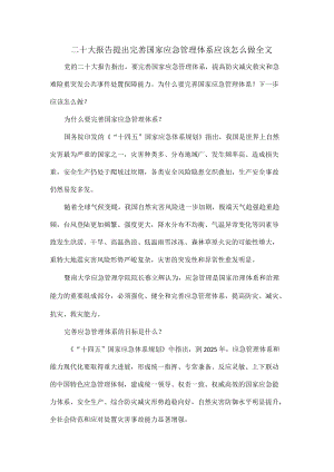 二十大报告提出完善国家应急管理体系应该怎么做全文.docx