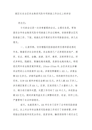 副区长在全区非法集资风险专项排查工作会议上的讲话.docx
