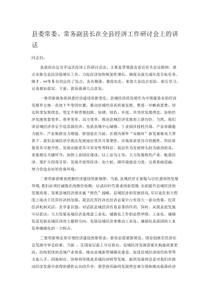 县委常委、常务副县长在全县经济工作研讨会上的讲话.docx