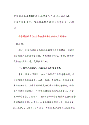 常务副县长在2022年全县安全生产会议上的讲话 & 区长在安全生产、防汛抗旱暨森林防火工作会议上的讲话.docx