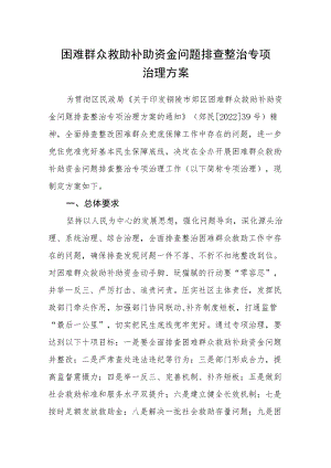 困难群众救助补助资金问题排查整治专项治理方案.docx