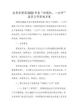 应急管理局2022“双随机、一公开”监管工作实施方案.docx