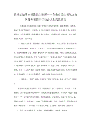 找准症结堵点 把准民生脉搏——在全市民生领域突出问题专项整治行动会议上交流发言.docx