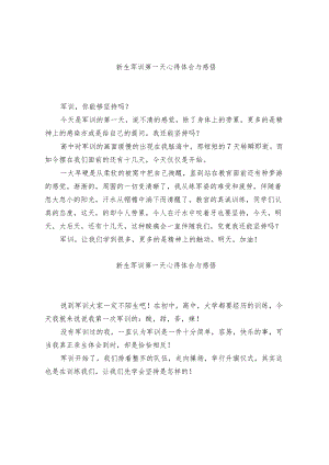 新生军训第一天心得体会与感悟.docx