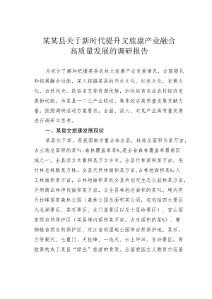 某某县关于新时代提升文旅康产业融合高质量发展的调研报告.docx