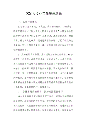XX乡文化工作半年总结.docx