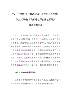 学习《全面推进“大思政课”建设的工作方案》体会文章－把准高校思政课实践教学的关键点与着力点.docx