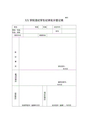 学院违纪学生纪律处分登记表.docx