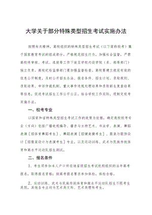 大学关于部分特殊类型招生考试实施办法.docx