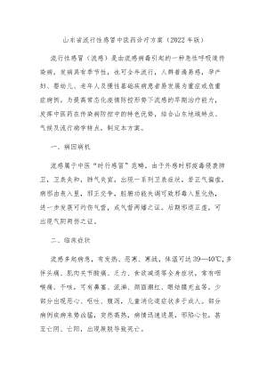山东省流行性感冒中医药诊疗方案（2022年版）.docx