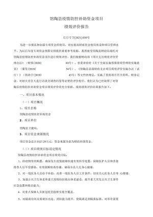 馆陶县疫情防控补助资金项目绩效评价报告.docx