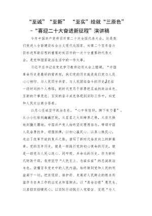 至诚”“至新”“至实”绘就“三原色”—“喜迎二十大奋进新征程”演讲稿.docx