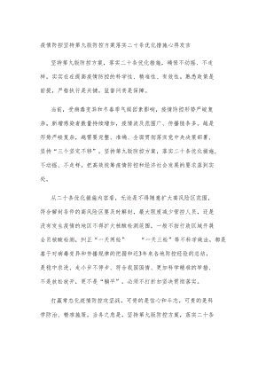 疫情防控坚持第九版防控方案落实二十条优化措施心得发言.docx