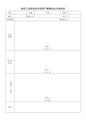 重庆工业职业技术学院记过处分报批表.docx