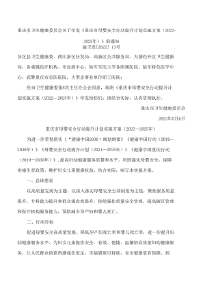 重庆市卫生健康委员会关于印发《重庆市母婴安全行动提升计划实施方案(2022—2025年)》的通知.docx