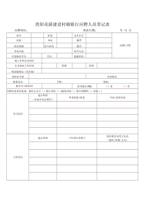 贵阳花溪建设村镇银行应聘人员登记表.docx