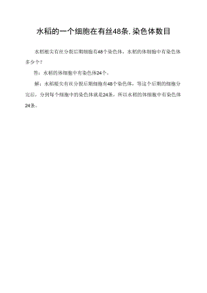 水稻的一个细胞在有丝48条,染色体数目.docx