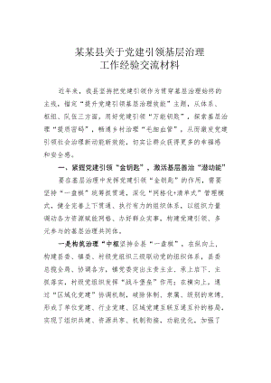 某某县关于党建引领基层治理工作经验交流材料.docx