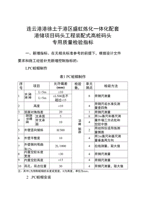 连云港港徐圩港区盛虹炼化一体化配套港储项目码头工程装配式高桩码头专用质量检验指标.docx