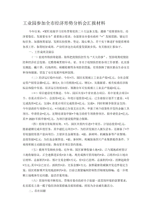 工业园参加全市经济形势分析会汇报材料.docx