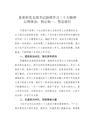 某某村党支部书记助理学习二十大精神心得体会：初心如一坚定前行.docx