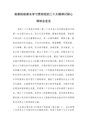 检察院检察长学习贯彻党的二十次大会精神讨研心得体会发言.docx