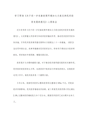 学习贯彻《关于进一步完善政策环境加大力度支持民间投资发展的意见》心得体会.docx