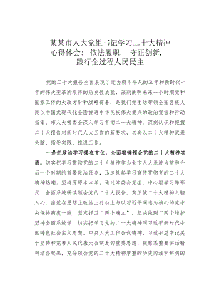 某某市人大党组书记学习二十大精神心得体会：依法履职守正创新践行全过程人民民主.docx
