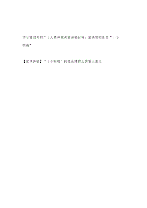 学习党的二十大精神“十个明确”主题党课宣讲稿材料和贯彻落实“十个明确”党课讲稿.docx