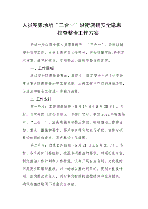 人员密集场所“三合一”沿街店铺安全隐患排查整治工作方案.docx