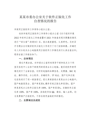 某某市委办公室关于软件正版化工作自查情况的报告.docx