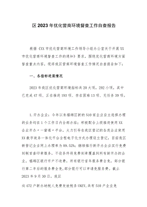XX区2023年优化营商环境督查工作自查报告.docx