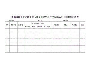 湖南省制造业品牌培育示范企业申报材料、知识产权运用标杆企业申报材料（模版）.docx