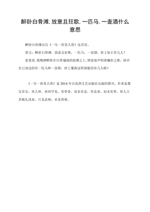 醉卧白骨滩,放意且狂歌,一匹马,一壶酒什么意思.docx