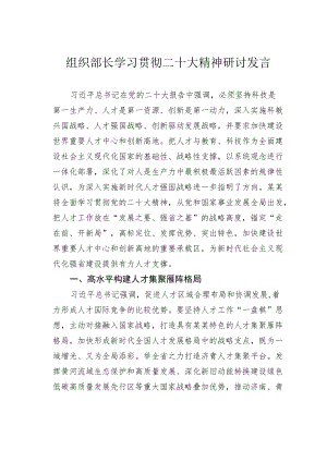 组织部长学习贯彻二十大精神研讨发言.docx