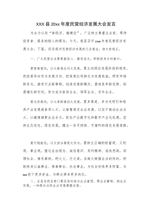 xxx县20xx年度民营经济发展大会发言.docx