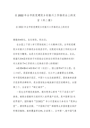 在2022年全市抓党建促乡村振兴工作推进会上的发言(共二篇).docx