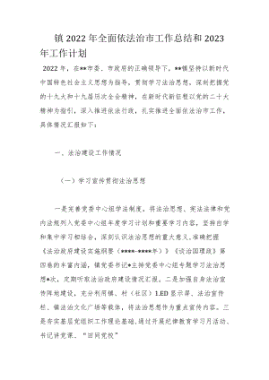镇2022年全面依法治市工作总结和2023年工作计划.docx