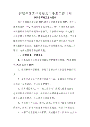 护理年度工作总结及下年度工作计划.docx